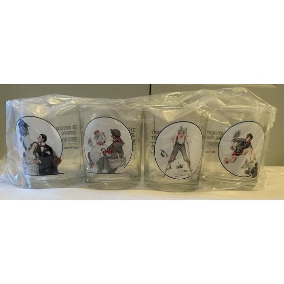 Norman Rockwell The Saturday Evening Post Vintage Set of 4 Rocks Glasses NEW - Picture 1 of 10